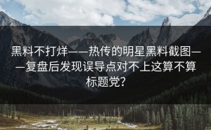 黑料不打烊——热传的明星黑料截图——复盘后发现误导点对不上这算不算标题党？