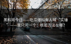 黑料网今日——吃瓜爆料有人喊“实锤”——我只问一个：核验方法在哪？