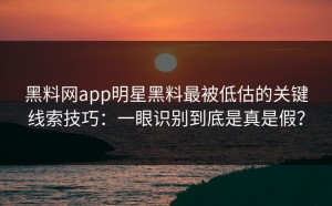 黑料网app明星黑料最被低估的关键线索技巧：一眼识别到底是真是假？