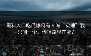 黑料入口吃瓜爆料有人喊“实锤”我只问一个：传播路径在哪？