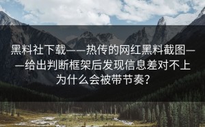 黑料社下载——热传的网红黑料截图——给出判断框架后发现信息差对不上为什么会被带节奏？