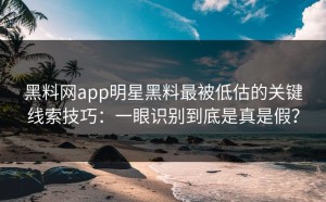黑料网app明星黑料最被低估的关键线索技巧：一眼识别到底是真是假？