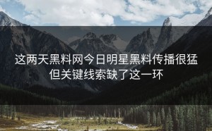 这两天黑料网今日明星黑料传播很猛但关键线索缺了这一环
