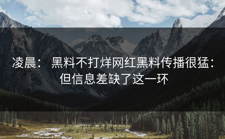 凌晨： 黑料不打烊网红黑料传播很猛： 但信息差缺了这一环